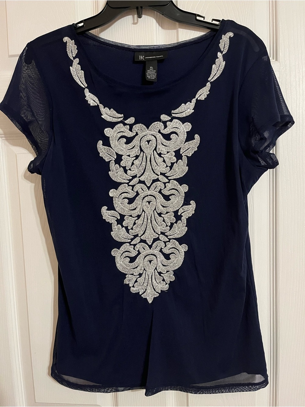 INC International Concepts Navy Top with Silver Embellished Front